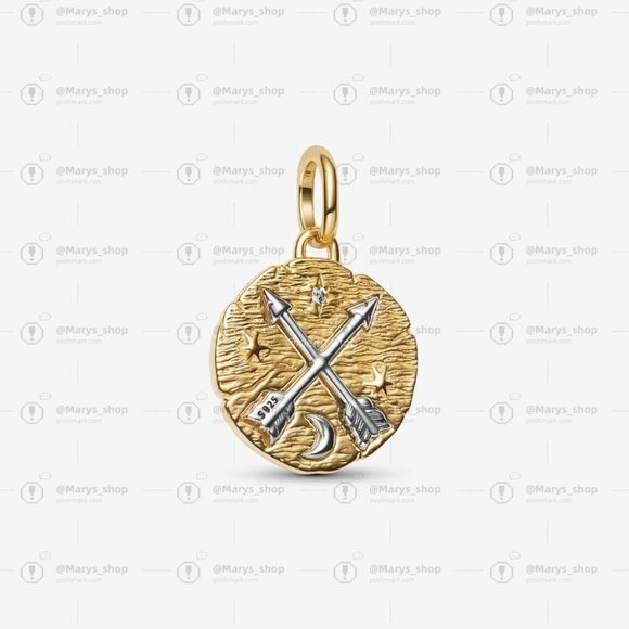 Pandora Crossing Arrows Medallion Charm|Pendant|Two-tone - Picture 1 of 2